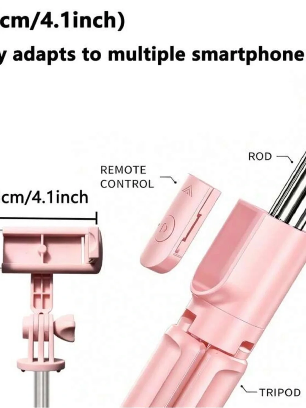 Pink 3-in-1 Bluetooth Selfie Stick Tripod with Remote